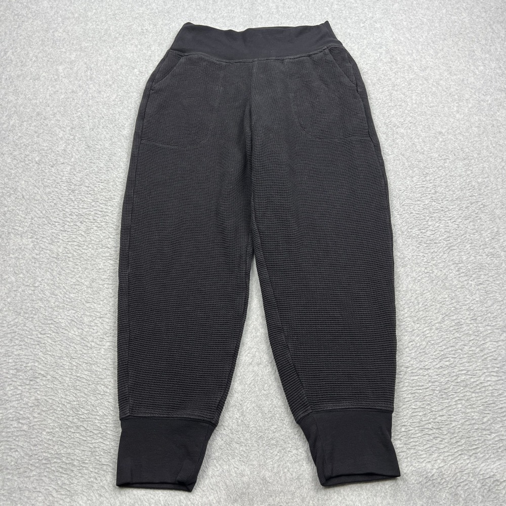 Athleta Coaster Luxe Waffle High Rise Jogger Womens Small Black Textured Pockets